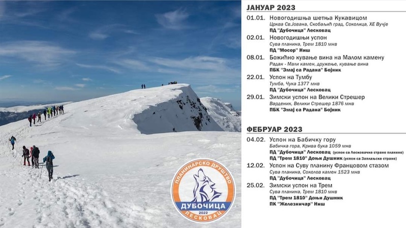 Planinarsko društvo „Dubočica“ objavilo godišnji plan aktivnosti