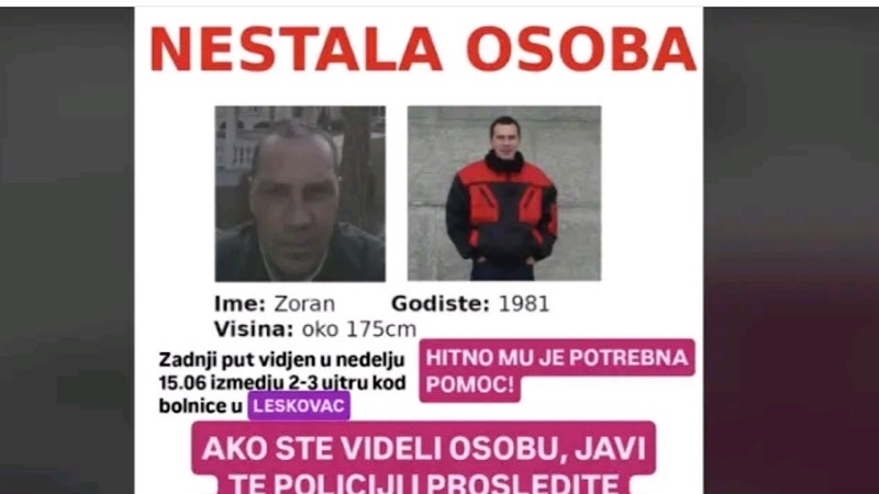 I dalje traje potraga za nestalim Zoranom iz Leskovca