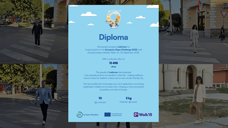 Diploma Leskovcu za akciju „Dan bez automobila“